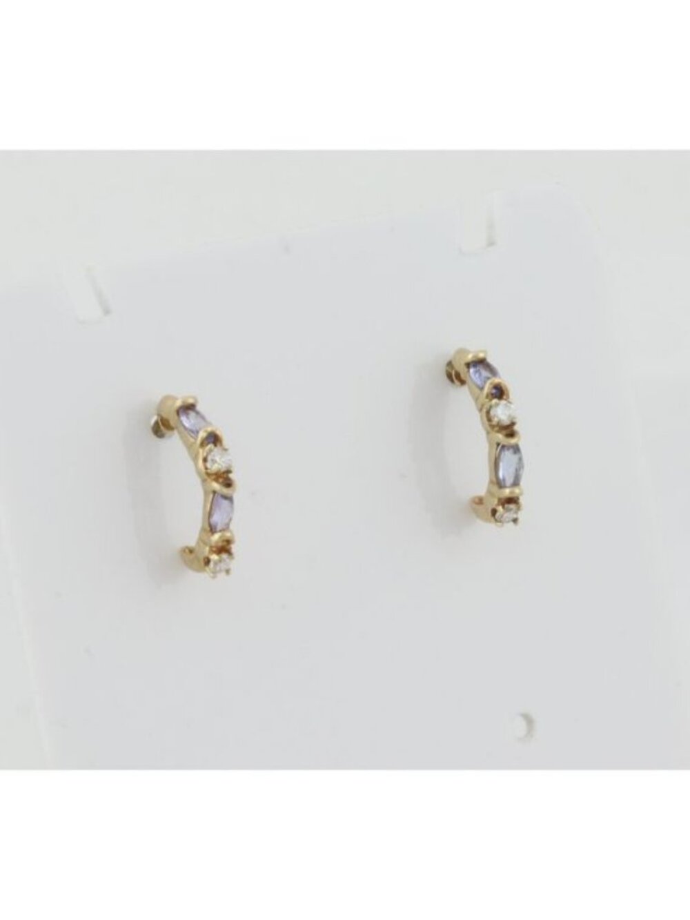 10k Yellow Gold Purple and White Earrings J Hoop Earrings Tiny Huggie Hoops 1/2"